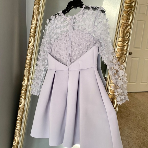 Lavender ASOS Sheer Sleeve Scuba Cocktail Dress 10 - Picture 3 of 5